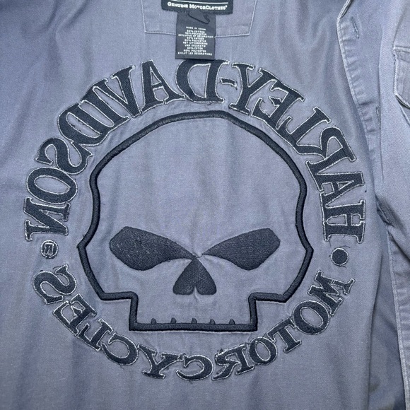 Harley-Davidson Willie G Skull Gray Garage Mechanic Embroidered Button Shirt XL - Picture 8 of 13